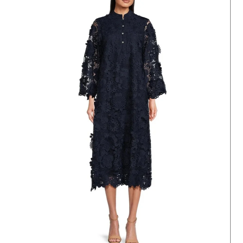 J.Marie | Dresses | Jmarie Seraphina Floral Long Sleeve 3d Lace Mandarin  Collar Midi Dress | Poshmark